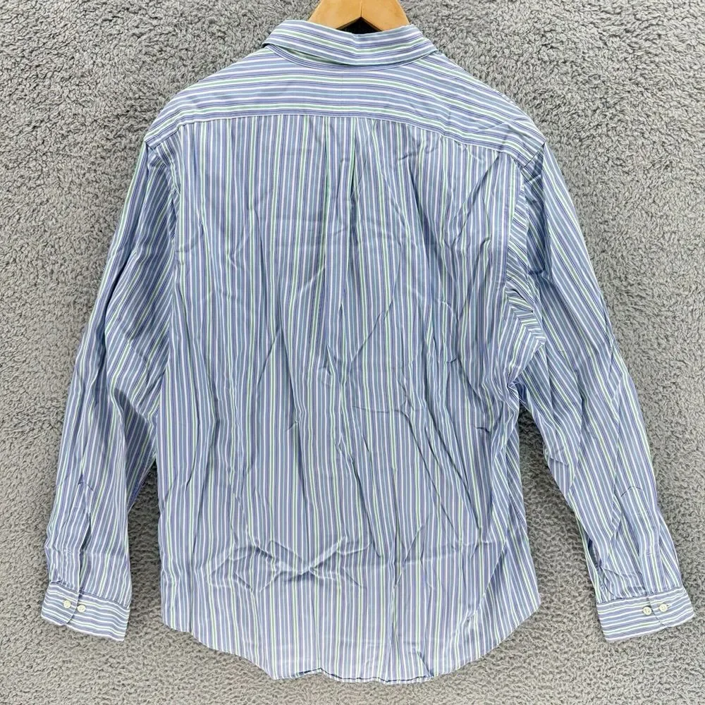 Ralph Lauren Custom‎ Fit Long Sleeve Button Shirt Men's 17 XL Blue Green Striped